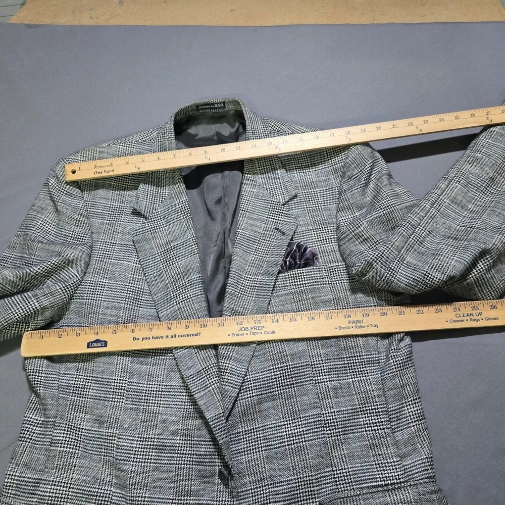 Stafford Blazer Mens 46L Grey Glen Plaid Two Button Sport Coat Tailored in USA